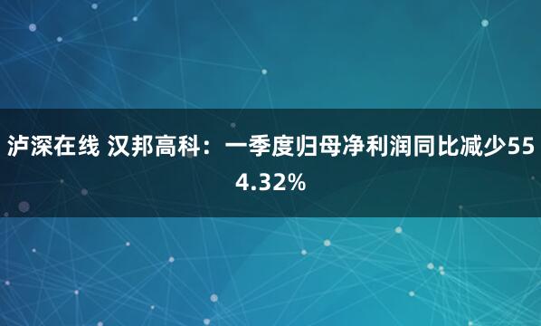 泸深在线 汉邦高科：一季度归母净利润同比减少554.32%